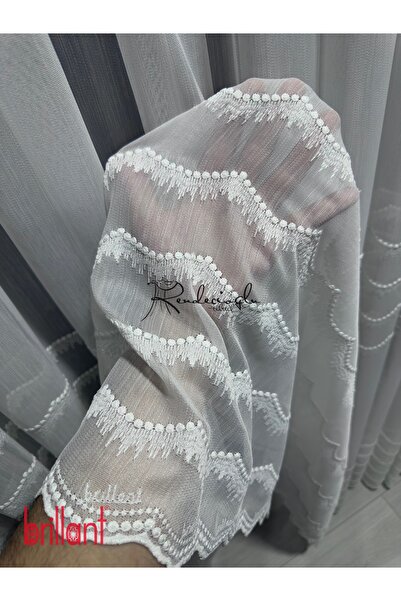 Brillant Tül Perde Marka Bambu Zemin Zerifa Desen 3 Hiza İşlemeli