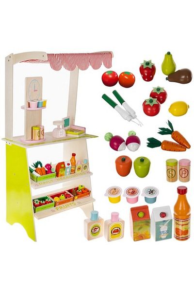 İSP Supermarket din lemn "LikeSmart Wood Supermarket", Casa de marcat, Scanner, 25 Accesorii, 94 cm inal