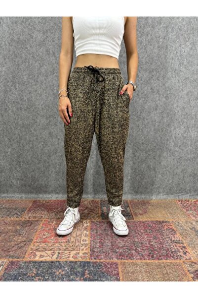 FıttingRoom Elastic Waist Carrot Patterned Trousers