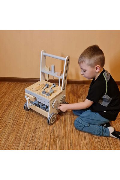 LikeSmart Banc de lucru mobil si antemergator din lemn, 3 in 1, "LikeSmart Wood Tool Bench", carucior transpor