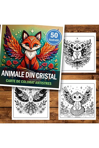 Legendary Gifts Mini coloring book for relaxation and anti-stress, 50 Crystal Animals illustrations, 106 pages