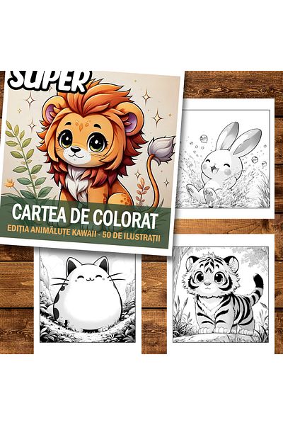 Legendary Gifts Super mini anti-stress coloring book, Mix of 50 illustrations with Kawaii Animals, 106 pages