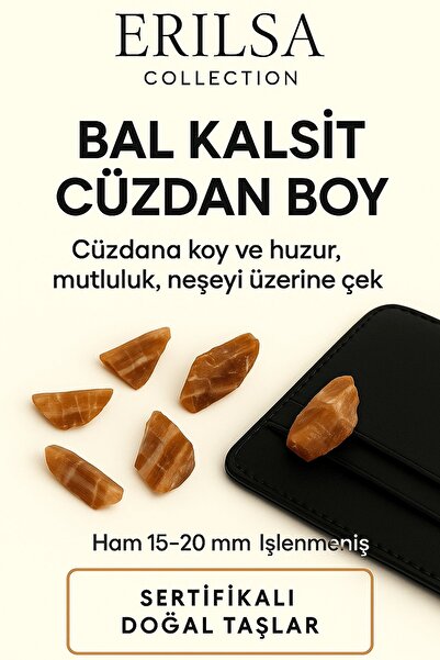 Erilsa Sertifikalı Cüzdan Boy Ham Bal Kalsit Taşı Kütle Odaklanmayı Artırır v...