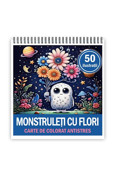 Legendary Gifts Mini coloring book for relaxation and anti-stress, 50 illustrations of Monsters with Flowers, 106 pages