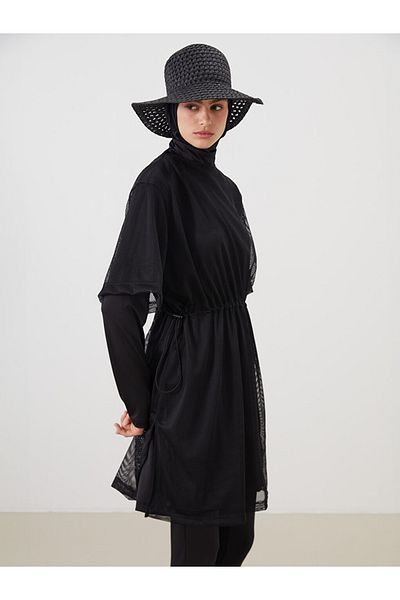 LC Waikiki Σετ γυναικείο μαγιό Hijab 4 τεμαχίων με μοτίβο μαύρο γιακά