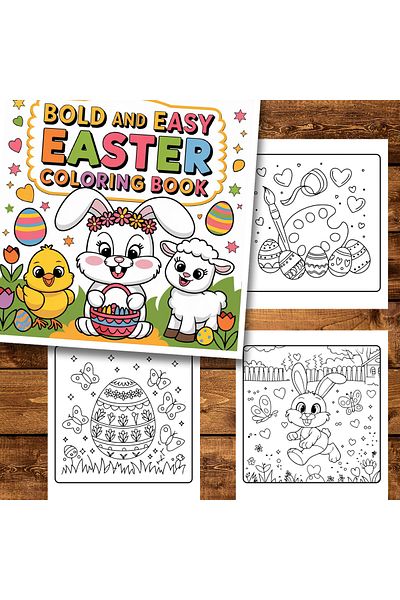 Legendary Gifts Mini coloring book for relaxation and anti-stress, 50 Bold and Easy Easter illustrations, 106 pages