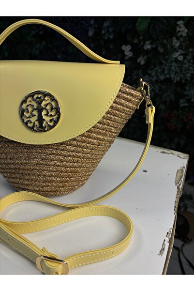 MaVaux Κομψή τσάντα Zuma από ψάθα και δέρμα μεικτού τύπου με σταυρωτή σχεδίαση