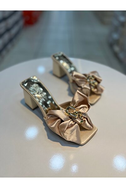 Alphus شبشب نسائي أنيق بكعب من الساتان بإبزيم مستورد من Şah