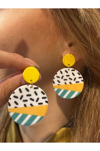 Accessories Hey Yellow Green Striped Circle Shape Bohemian Style Colorful Dangle Casual Women's Earrings