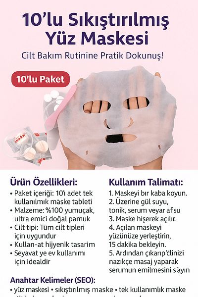 MİNGODAN 10Pcs Korean Magic Beauty Face Mask Compressed Travel Wet Wipes Paper Mask Tablets