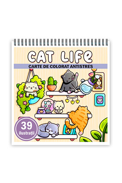 Legendary Gifts Carte de colorat antistres, 39 de imagini cu viața pisicilor,...