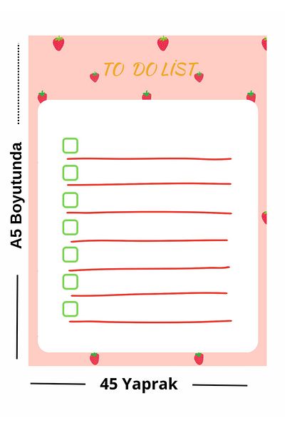 Ez&Tu Stıcker "Strawberry Themed A5 to Do List Note Paper |   45 Sheets
