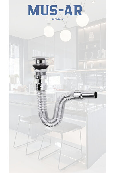 MUS-AR Lavabo Gideri Krom Lavabo Sifonu Pop Up Bas Çek Körüklü Sifon