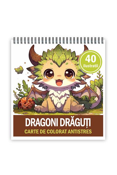 Legendary Gifts Mini coloring book for relaxation and anti-stress, 40 Cute Dragons illustrations, 86 pages