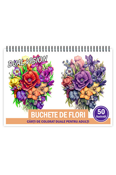 Legendary Gifts Carte de colorat cu dublă viziune, ilustrații 50x2 cu buchete...