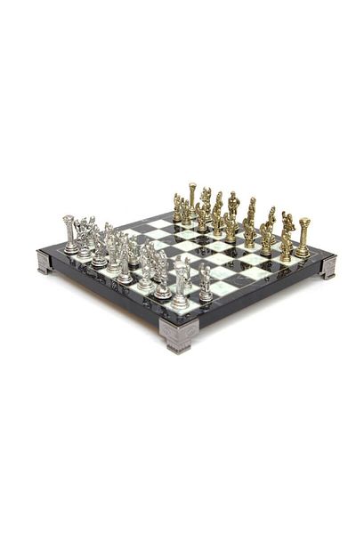 KT HOME Metal Chess Set Metal Chrome Plated Roman Soldiers Figured Wooden Chess Board 25 X 25