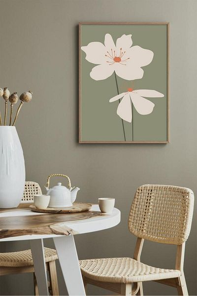 NT Handmade Natural Wood Framed Uv Print Abstract Flower Pattern Painting Set – Modern & Stylish Wall Decor