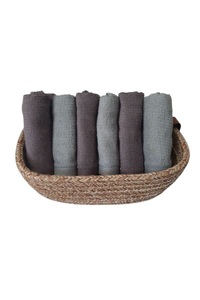 Özdilek Native 6-Piece 30X30 cm Towel Napkin + Wicker Basket - Brown Green