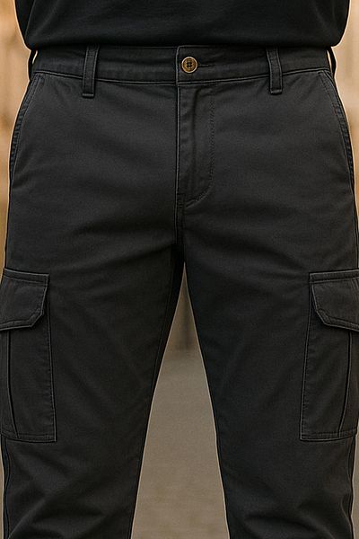 DAMGA JEANS Men's Wide Leg Flexible Smoked Cargo Pocket Trousers