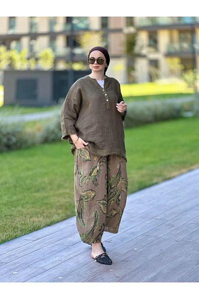 Ranasubaşı Shawl Patterned Linen Suit Brown