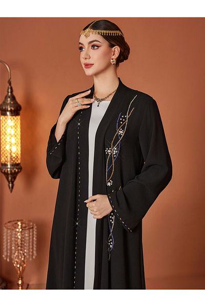 Styli Beaded Embroidered Long Sleeve Maxi Kimono