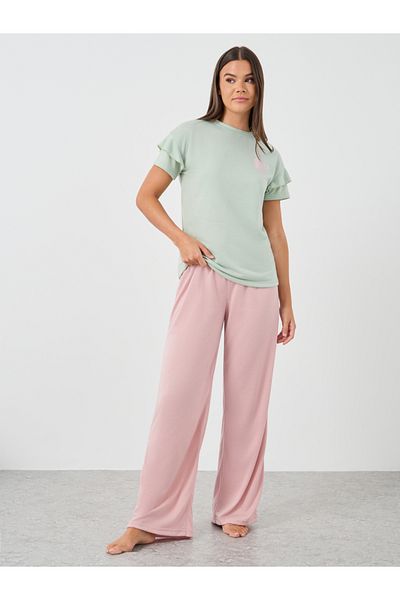 Styli Graphic Print Round Neck T-Shirt and Pyjama Set