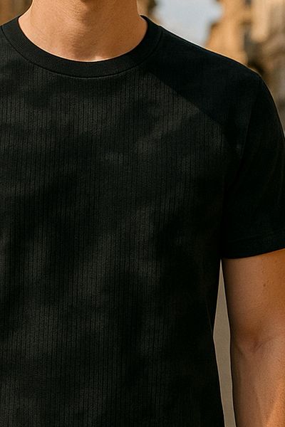 DAMGA JEANS Men's Camouflage Pattern Loose Short Sleeve Black T-Shirt