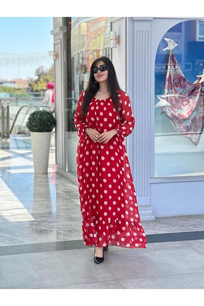 Ranasubaşı Silk Polka Dot Dress Red