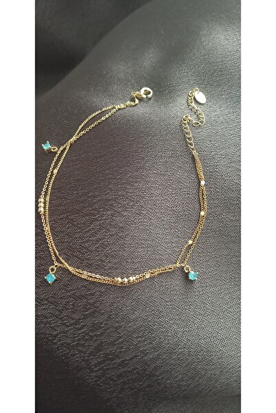 FASHİON JEWELRY Pirinç Üzeri Kaplama Mavi Taşlı Halhal