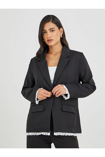 Styli Solid Regular Fit Lace Trim Blazer