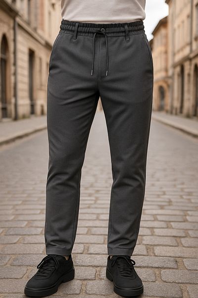 DAMGA JEANS Men's Elastic Waist Wide Leg Flexible Smoked Trousers