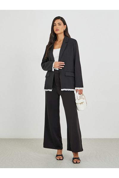 Styli Solid Regular Fit Lace Trim Blazer