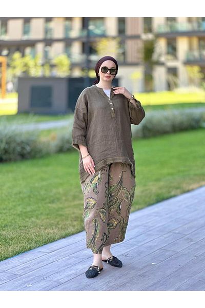 Ranasubaşı Shawl Patterned Linen Suit Brown