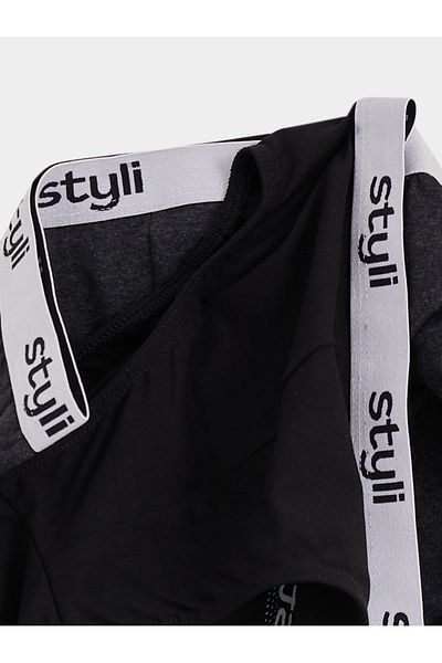 Styli مجموعة من قطعتين - سروال داخلي بحزام خصر مطبوع عليه شعار