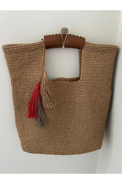 ELİŞİ MODA Handmade Paper Rope Knitted Bag, Suitable for Daily Use Bag, Pocket, Snap Bag, Beach Bag