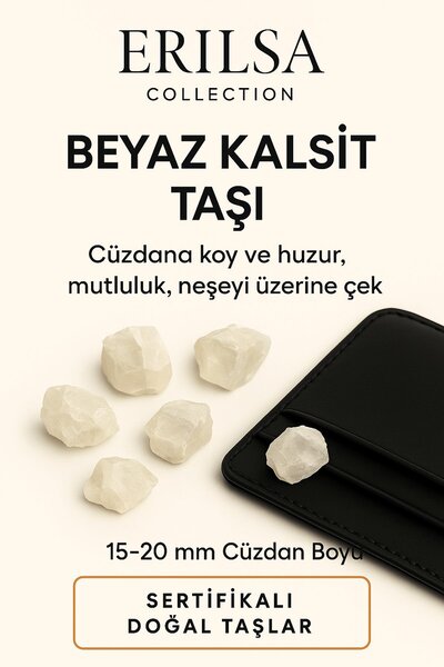Erilsa Sertifikalı Cüzdan Boy Ham Beyaz Kalsit Taşı Kütle Zihinsel Temizlik N...