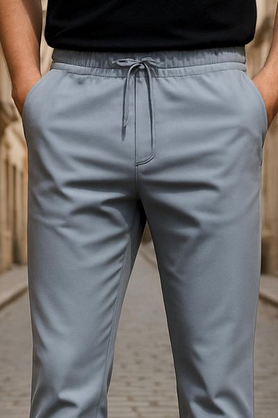DAMGA JEANS Men's Elastic Waist Wide Leg Flexible Gray Trousers