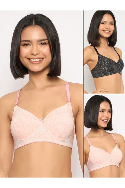 Clovia By Styli Pack of 2 - Printed Padded Non-Wired Full Coverage Multiway T-Shirt Bra