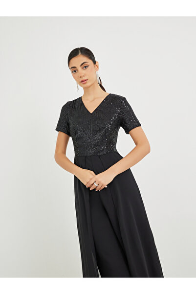 Styli Embellished Sequins Wide Leg Jumpsuit
