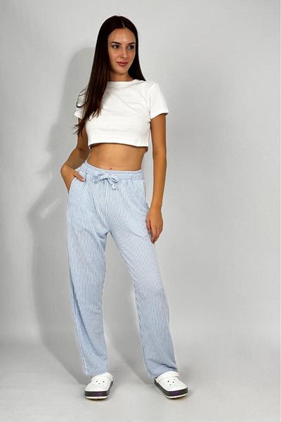 Betimoda Women's Adjustable Waist Striped Pocket Trousers Blue