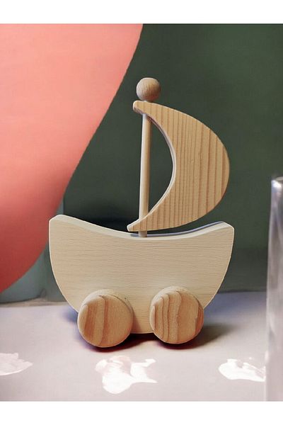 websunday Wooden Toy Ship Natural Handmade Toy
