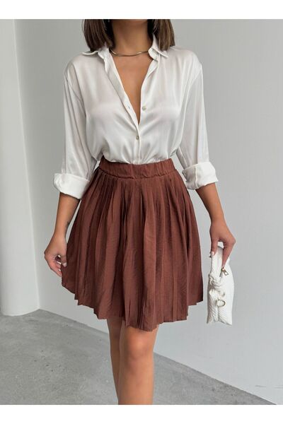 fhk atelier Women's Modal Textured Pleated Shorts Mini Skirt