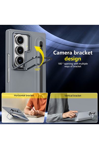 REDz Accessories Husă de protecție pentru cameră cu suport pentru stilou + folie pentru Samsung Z Fold7, rezistentă la șocuri, gri