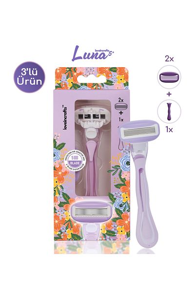 loveincrafts X3 Set Luna 5 Blade Women's Shaver with 2 Replacement Razor Blade Heads - for Sensitive Skin