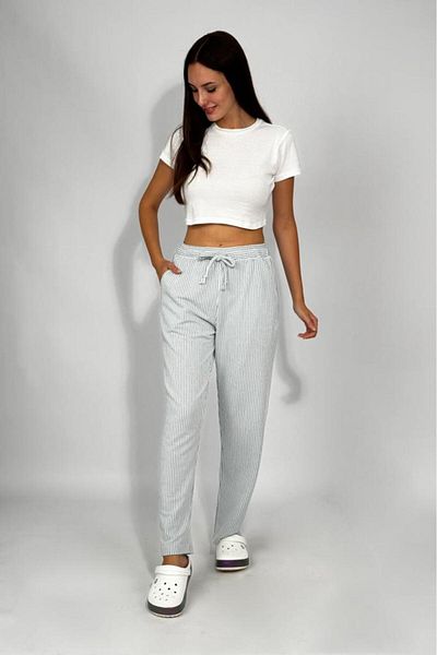 Betimoda Women's Adjustable Waist Striped Pocket Trousers Water Green