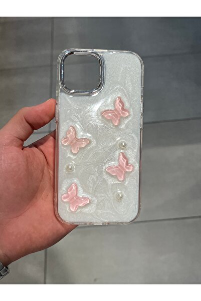 Mee.co İphone 15 Uyumlu Kelebek Figürlü Epoksi Tasarım Sert Şeffaf Silikon Kılıf