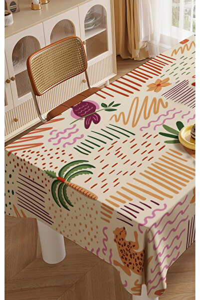 ALAMODECOR İskandinav Kaplan Ağaç Çizgili Yaz Desen Özel Tasarım Masa Örtüsü