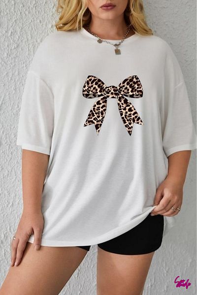 SevMode Μπλουζάκι με στάμπα Leopard Κορδέλα Plus Size