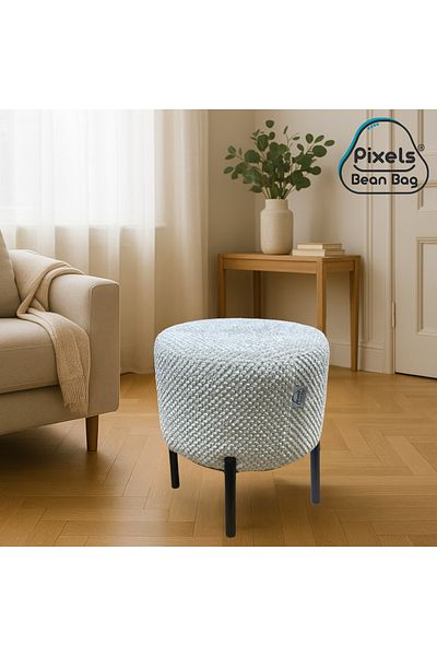 PixelsBeanBag Pixel Bean Bag Round Linen Ottoman with Metal Base for Living Room and Bedroom