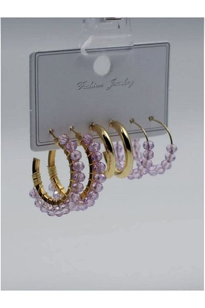 DOĞALYA Women's Crystal Stone 3-Piece Earring Set
